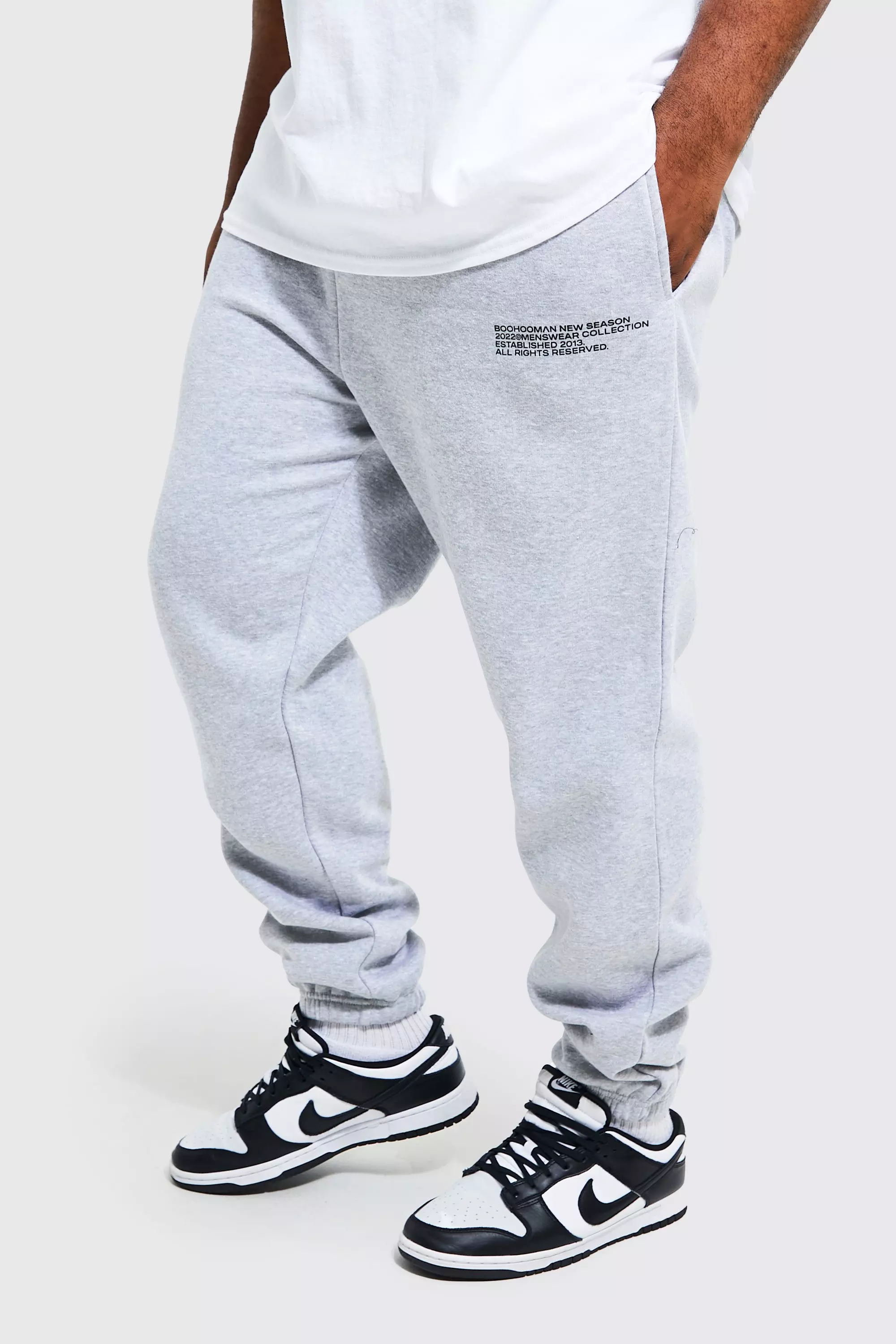 Plus Text Print Grey Marl Regular Fit Jogger boohooMAN